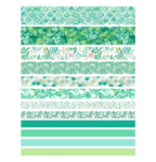 Collection of green patterned strips arranged vertically on a white background.