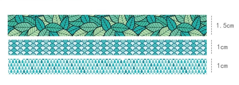 Two strips of decorative tape with leaf patterns and measurements.