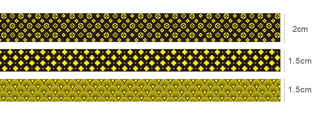 Decorative tape with gold patterns on a white background