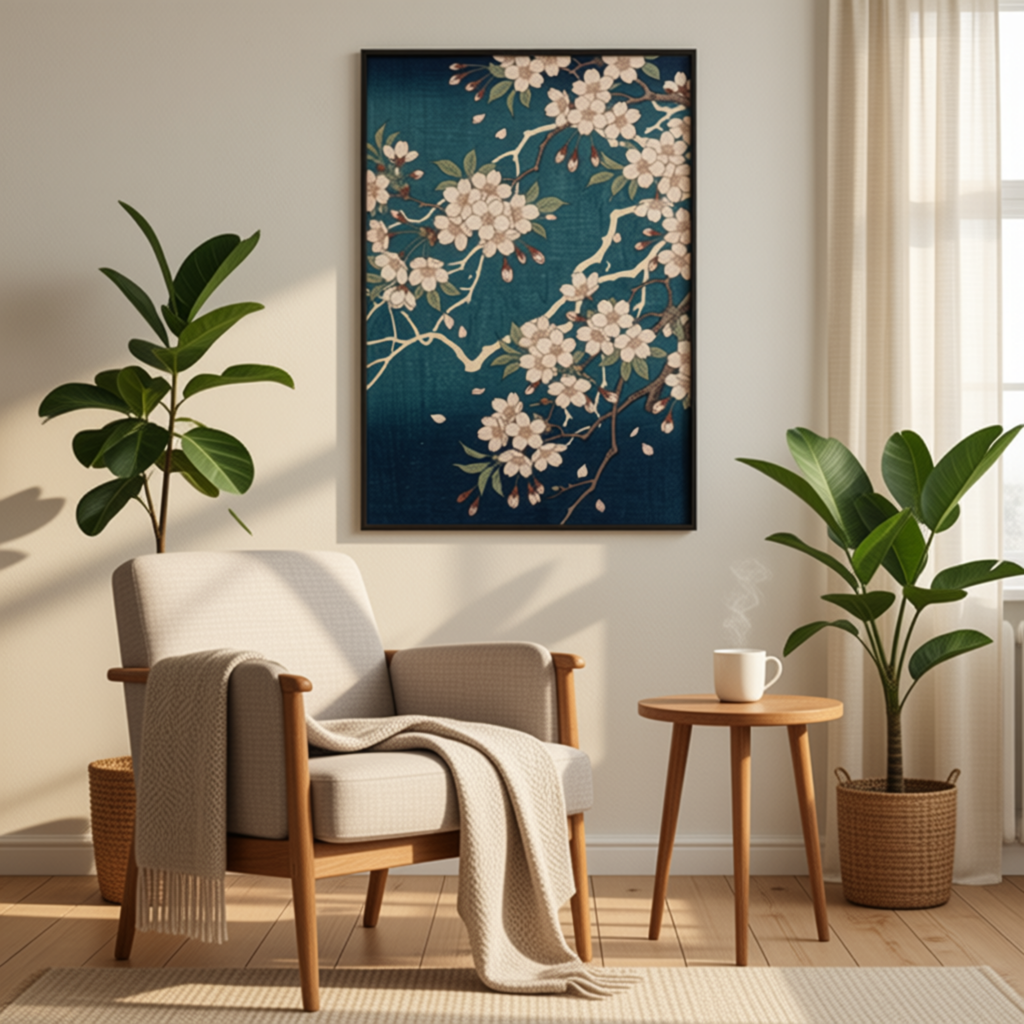 Japanese Cherry Blossom Woodblock Printable Wall Art