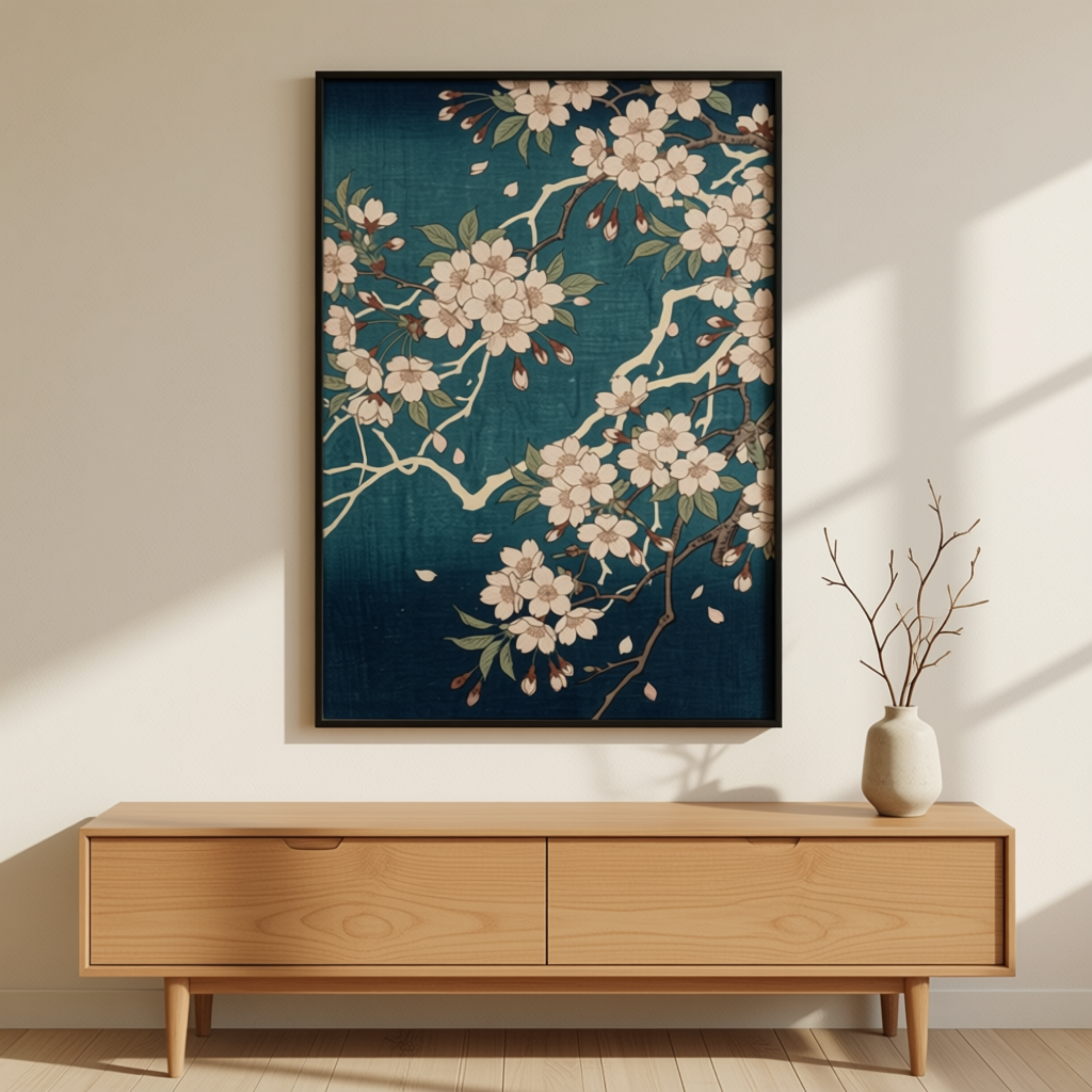 Japanese Cherry Blossom Woodblock Printable Wall Art