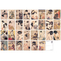 Collection of traditional Japanese woodblock prints featuring various scenes and figures.