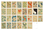 Collection of vintage-style postcards with colorful designs on a white background
