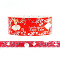 A roll of decorative washi tape featuring red, white, and silver illustrations of Andersen's Fairy Tales characters, with a horizontal strip shown below the roll on a white background.