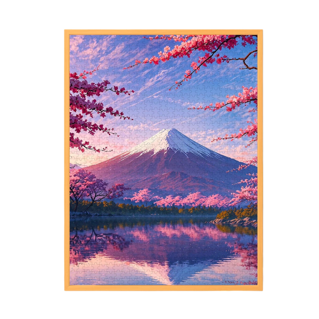 Puzzle of Mount Fuji with cherry blossoms and a lake