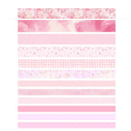 Set of pink washi tapes with various patterns on a white background