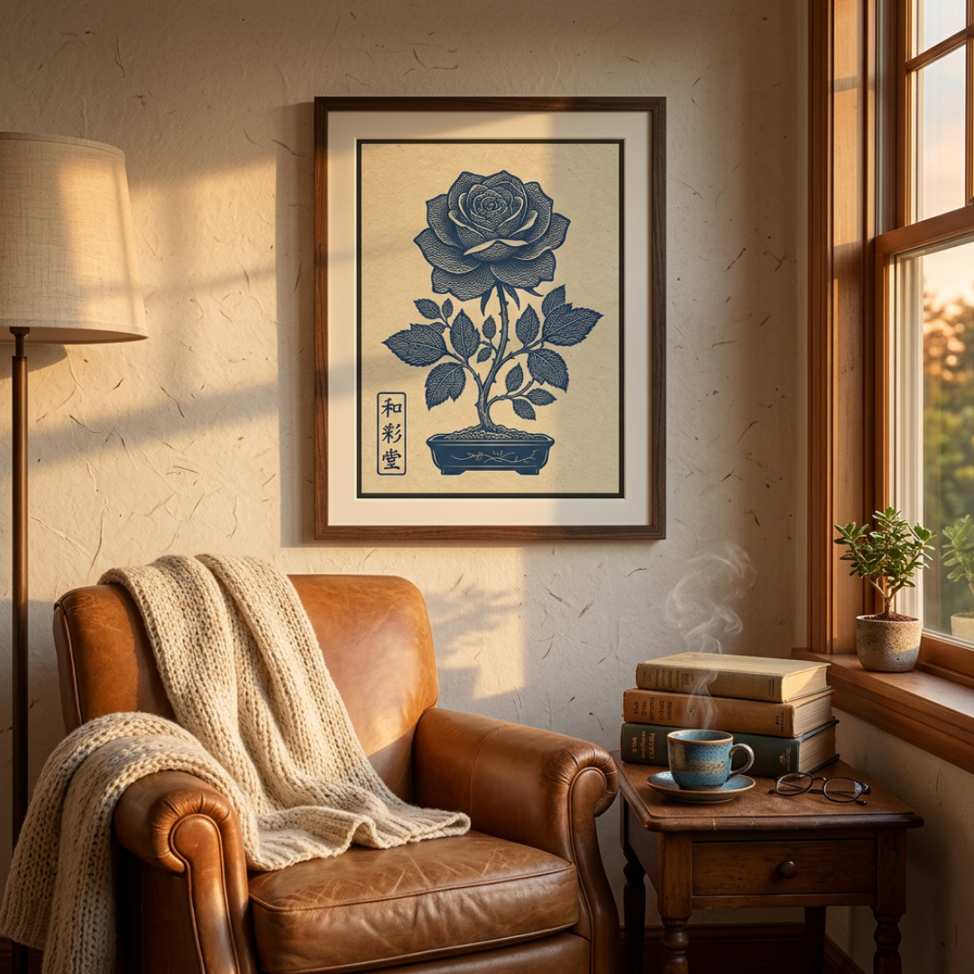 Indigo Rose Bonsai Printable Wall Art