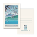 Japanese retro poster of Mount Fuji with cherry blossoms, displayed with a plain card.