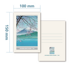 Product illustration with dimensions and two views of a Japanese retro poster design.