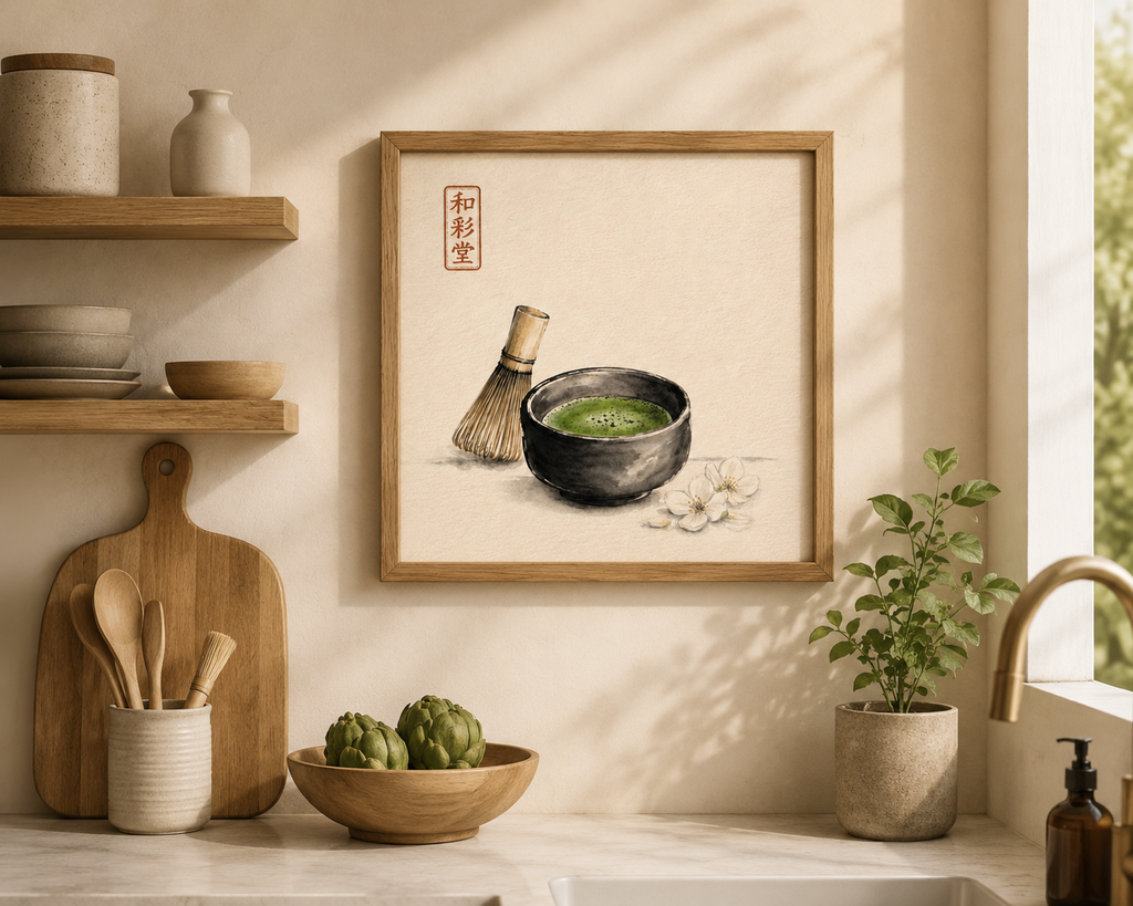 Japanese Matcha Tea Ceremony Watercolor Printable Wall Art