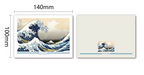 Two views of a product with dimensions labeled, featuring a wave design.
