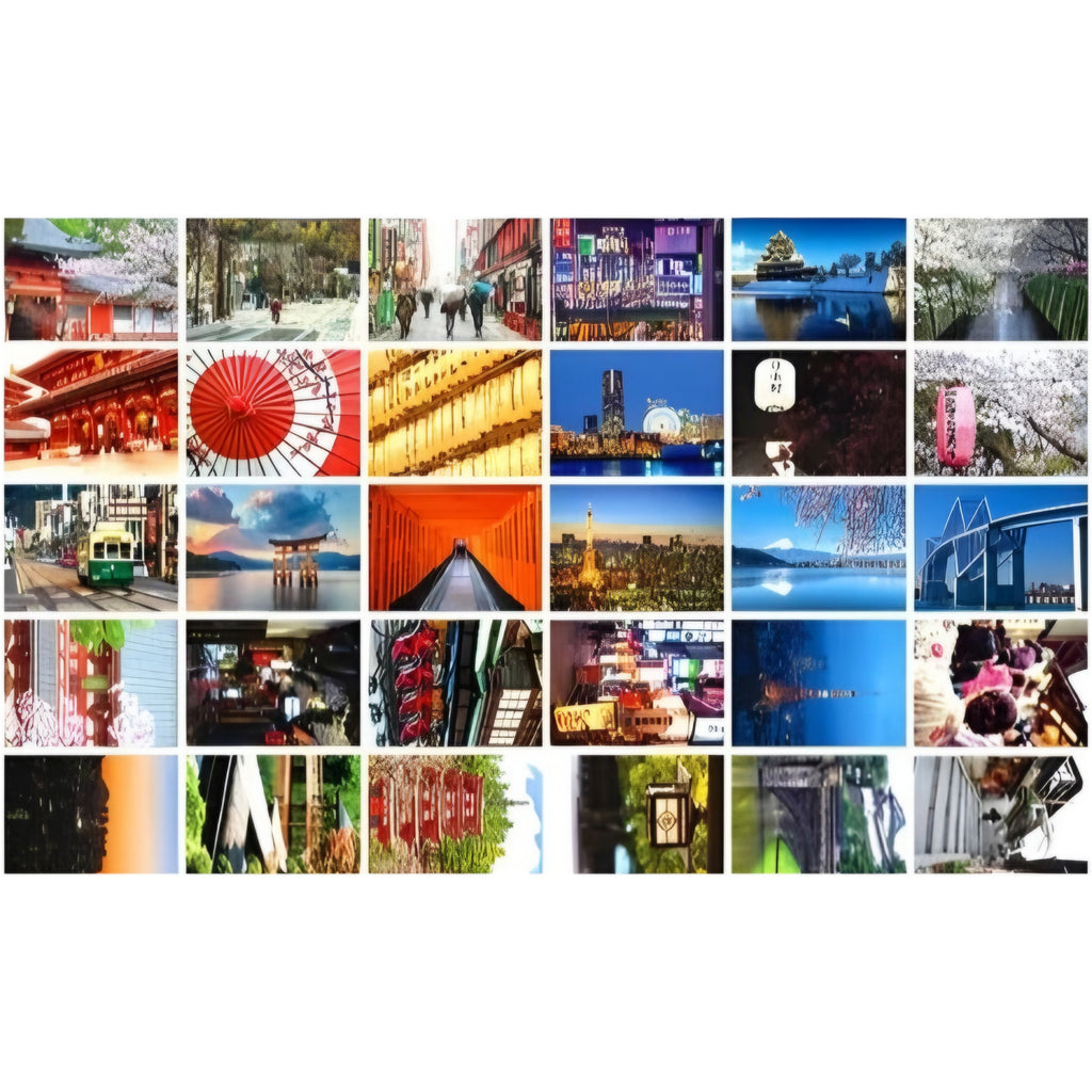 Collage of various scenic and urban images on a white background