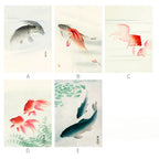 Five paintings of fish on a white background