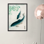 Framed artwork of two fish with a minimal background