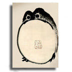 Black ink drawing of a penguin on beige paper