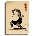 Frog illustration on a beige background with Japanese text