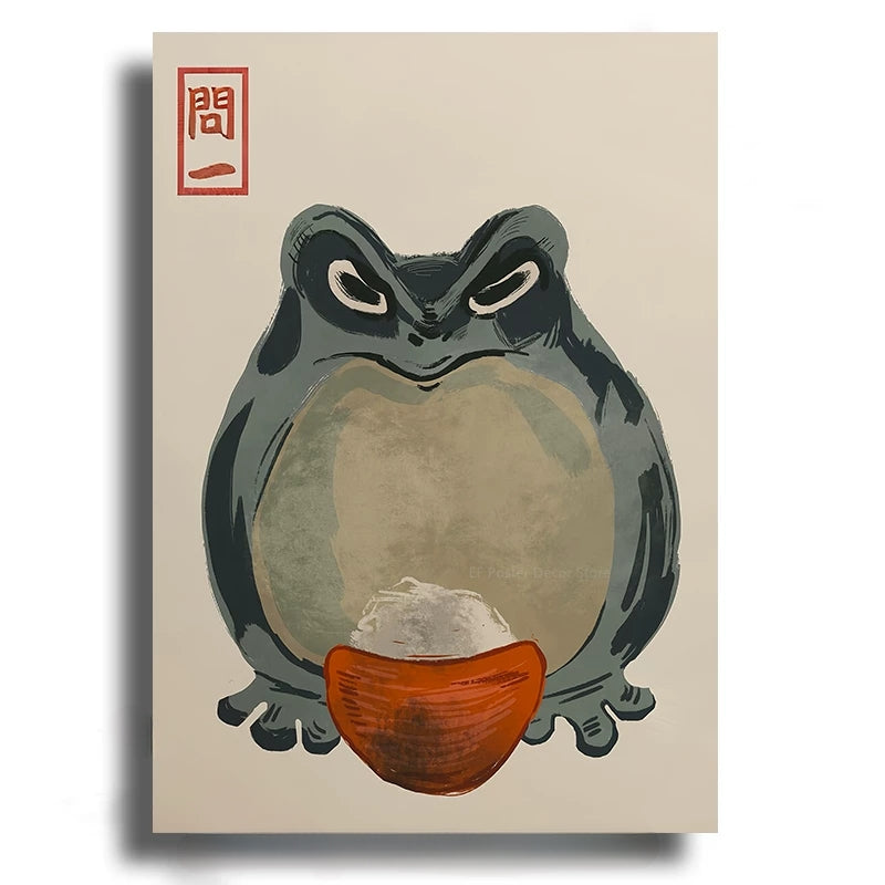 Frog with a red shell on a beige background